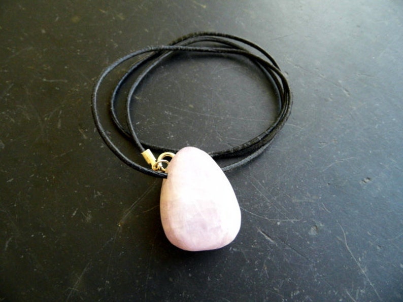 drop pendant pink jewelry Necklace brass leather cord kunzite