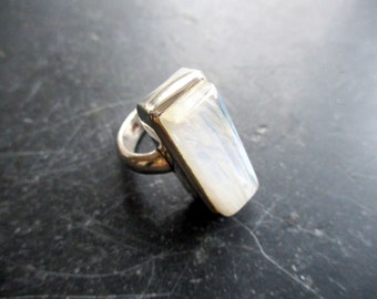 Ring, Silber, Sterlingsilber, Mondstein, Mondstein Ring, rechteckig, blau schimmernd, Schmuck, Frauen