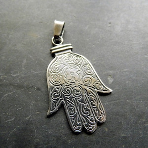 Pendant, silver, sterling silver, hand, Fatima, protection, magic, hand of Fatima image 1