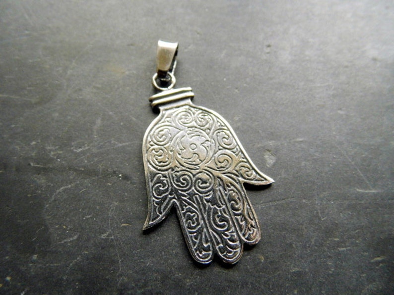 Pendant, silver, sterling silver, hand, Fatima, protection, magic, hand of Fatima image 1