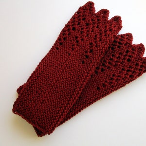 cuffs, wrist warmers, arm warmers, wool, knit, lace, rust red