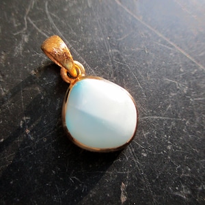 Pendant, Sterling silver, gold-plated, satin, Larimar, blue, New Age