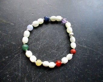 Bracelet, chakra bracelet, gemstones, mother of pearl, silver, jewelry