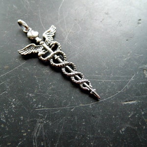 Pendant, Wand of Mercury, Caduceus, Sterling Silver, Wand, Unisex image 2