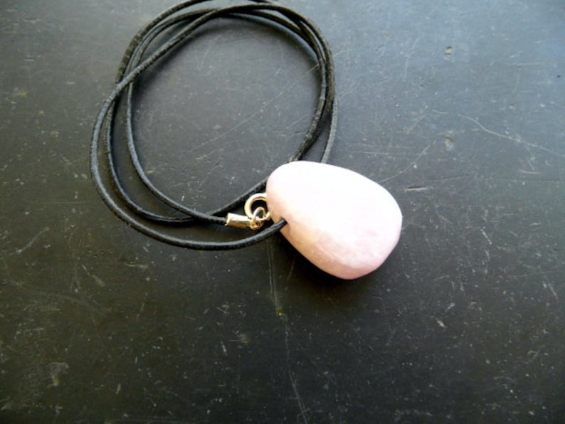 drop pendant pink jewelry Necklace brass leather cord kunzite