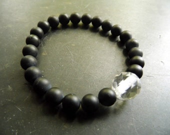 Bracelet, Onyx, matte, Rock Crystal, Faceted, Black, Men, Biker, Jewelry