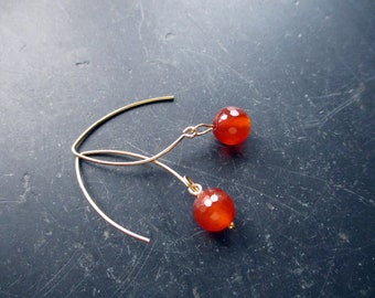 Earring, hanging earrings, silver, gold plated, carnelian, orange, jewelry, women