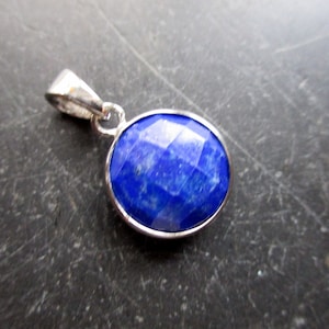Pendant, sterling silver, lapis lazuli, blue, round, faceted, jewelry, women