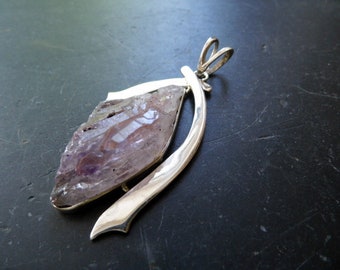 Pendant, silver, amethyst, sterling silver, purple, natural stone, raw, jewelry