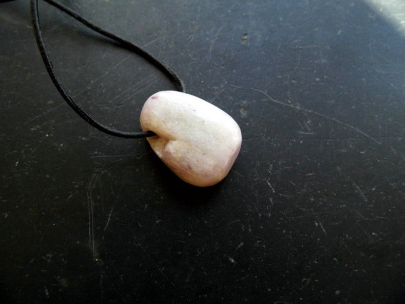 drop pendant pink jewelry Necklace brass leather cord kunzite