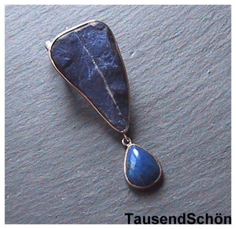 blue Lapis lazuli pendant lapis lazuli silver 2 stones pendant Lapis