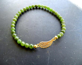 Bracelet, symbol bracelet, jade, silver, gold plated, wings, angel