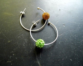 Earring, Creole, Sterling Silver, Ball, Ceramic, Jewelry, Girls, Women, Change