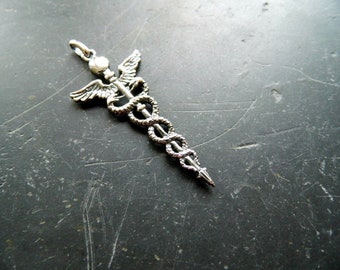 Pendant, Wand of Mercury, Caduceus, Sterling Silver, Wand, Unisex