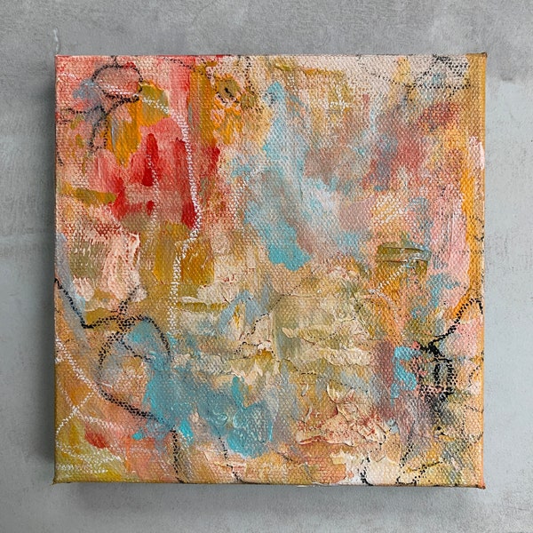 Intuitive Painting Square | 6x6 Art | Tabletop Wall Decor | Original Abstract | Contemporary Art | Happy Art | Self Love | Recovery Art