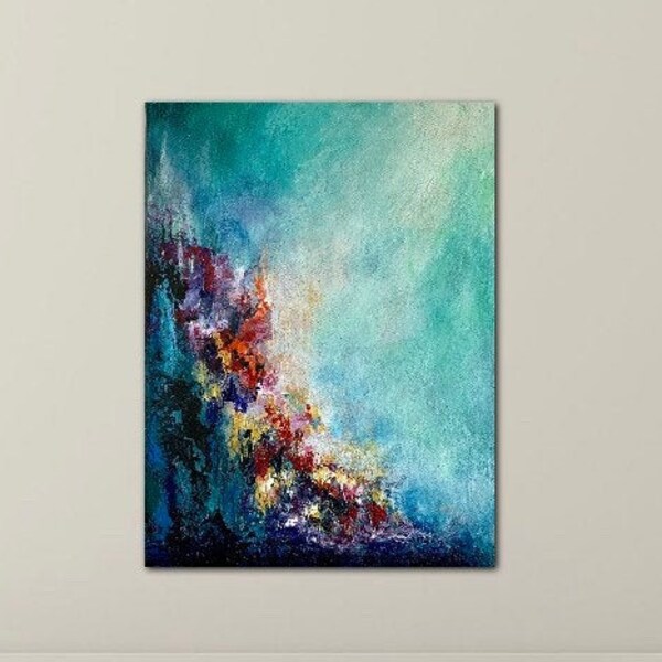 Canvas Painting / Original Painting on Canvas / Abstract Canvas Painting / 6x8 / Abstract Canvas Painting / Jade Green / Jewel / Fog