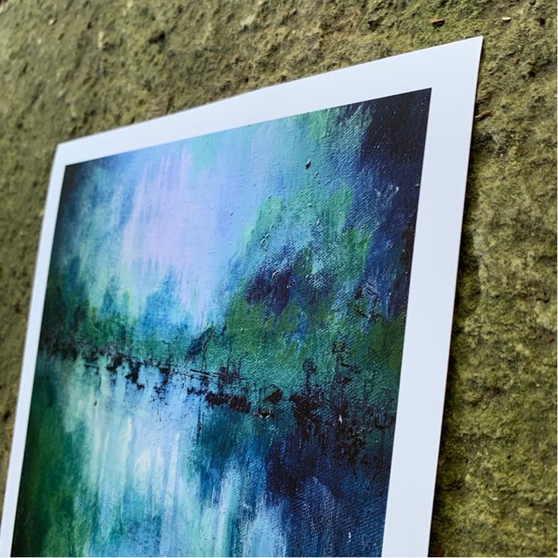 Abstract Landscape Art Print: Green & Blue Lake Scene, 8x8 Unframed - Etsy