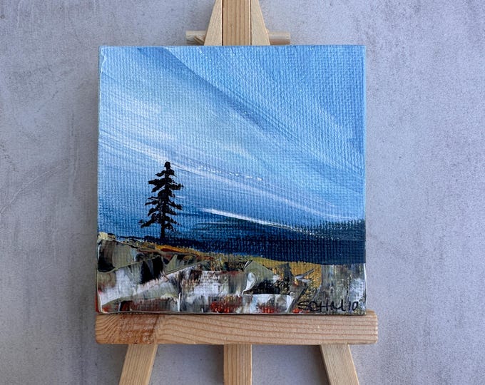 Mini Canvas Lake Painting: Minnesota Landscape Art With Easel, Pine ...