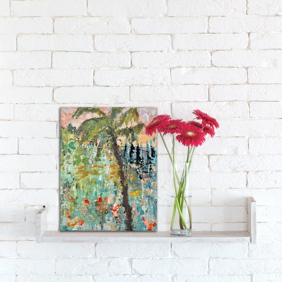 Tropical Abstract Painting Abstract Palm Tree 8x10 Canvas Original Acrylic  Painting Florida Art Made in the USA Palette Knife 