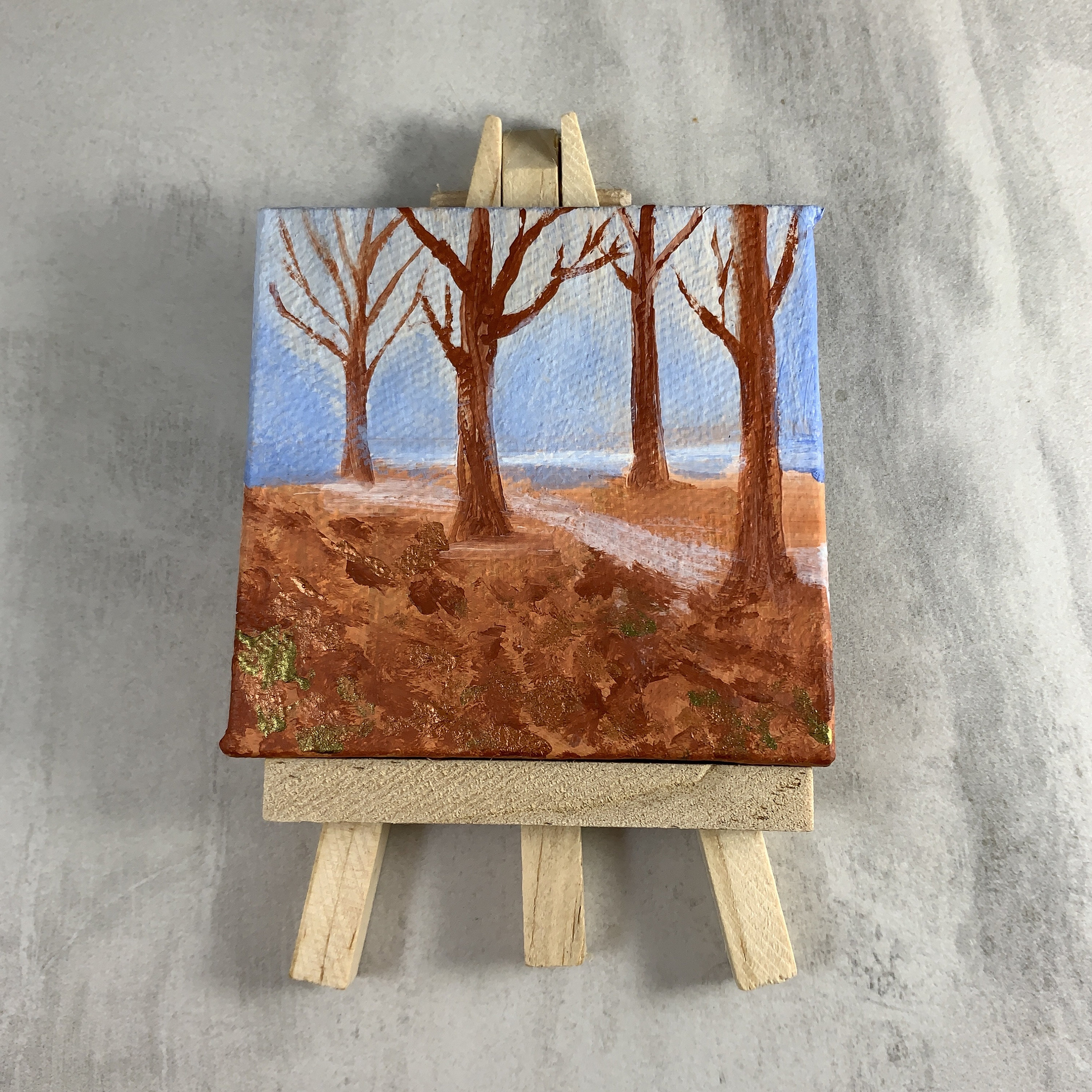 Hand Painted Winter Landscape Miniature 3x3 Mini Canvas With 