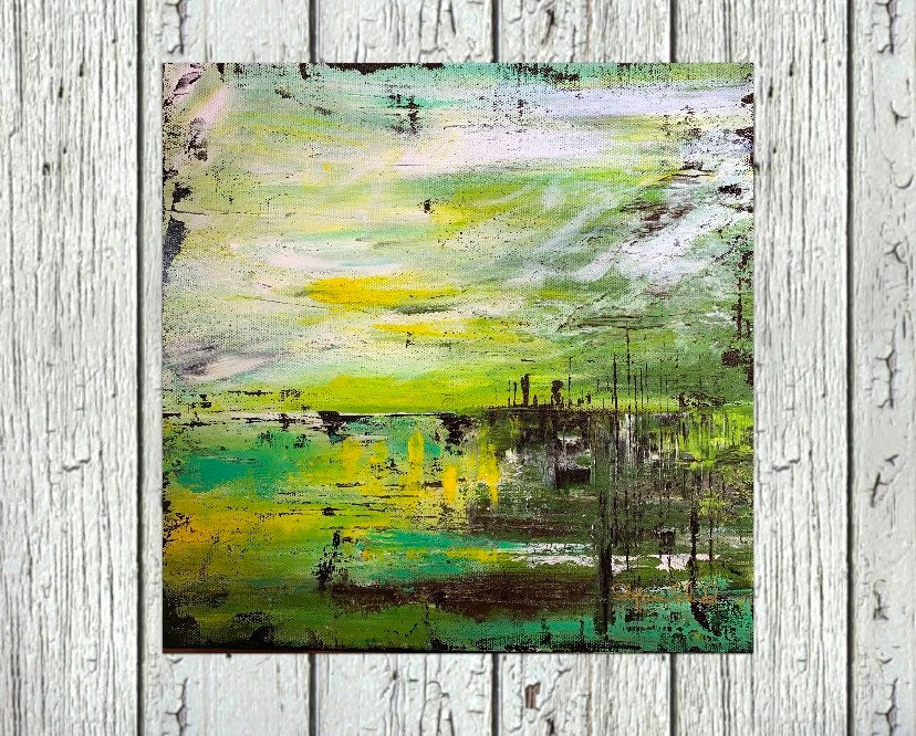Mini Canvas Painting With Easel 3x3 Square Landscape Painting Windy Scene  Tabletop Shelf Art Home Decor Small Unisex Gift 