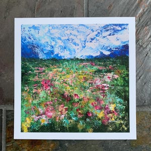 Field Of Flowers | Abstract Flower Painting | 8x8 Print | Giclee Print | Archival Print | Acrylic Painting | Small Painting | Landscape Art