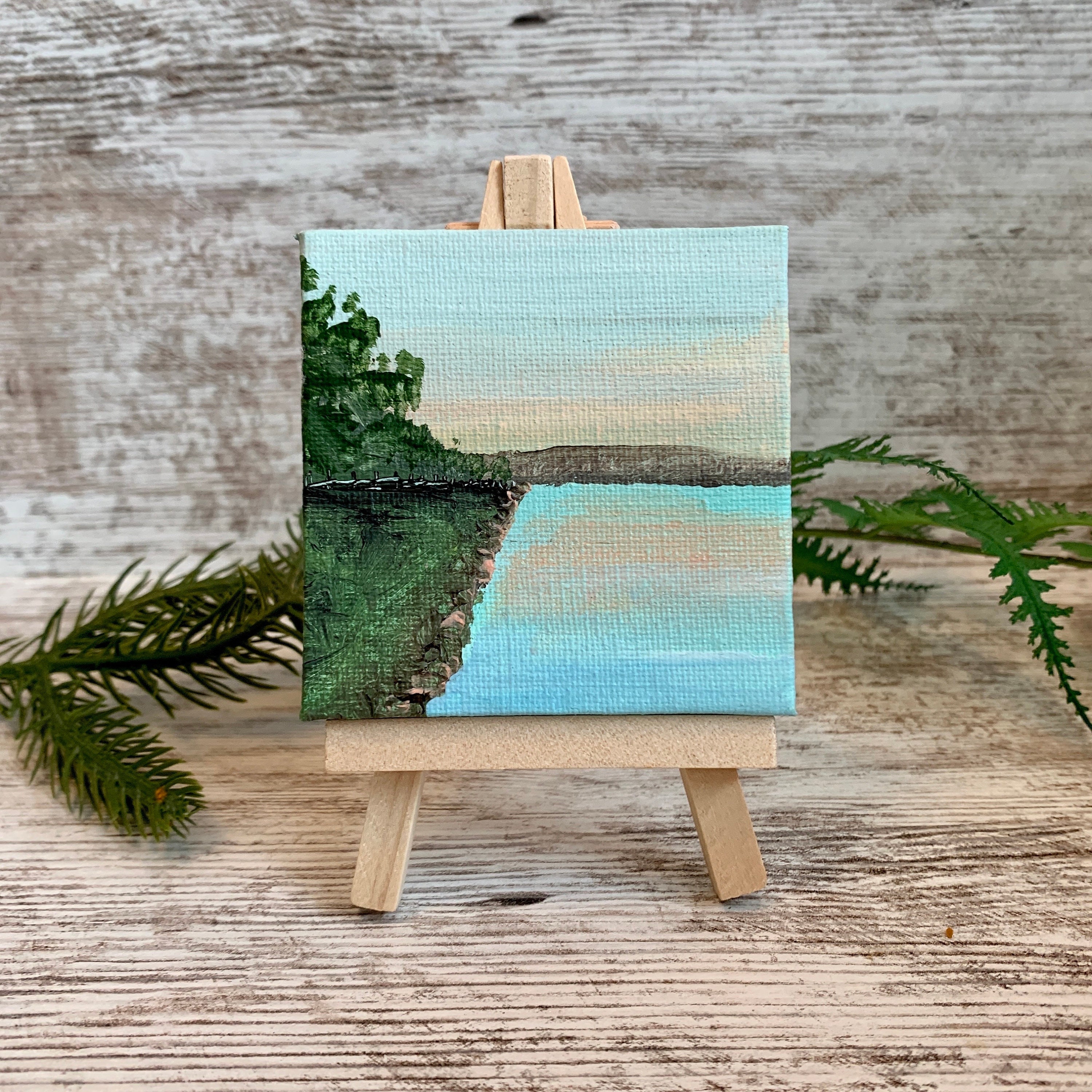 Small Canvas Art on Easel .mini Canvas Oil Landscape Painting 
