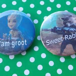 Set of Two Groot and Rocket Buttons