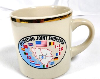 Vintage Operation Joint Endeavor IFOR Bosnia AAFES Military Coffee Mug Gold Rim