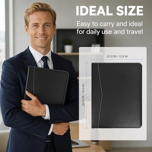 A4 Faux Leather Portfolio Folder, Professional Business Document Organizer, Card Slots, Pen Loop