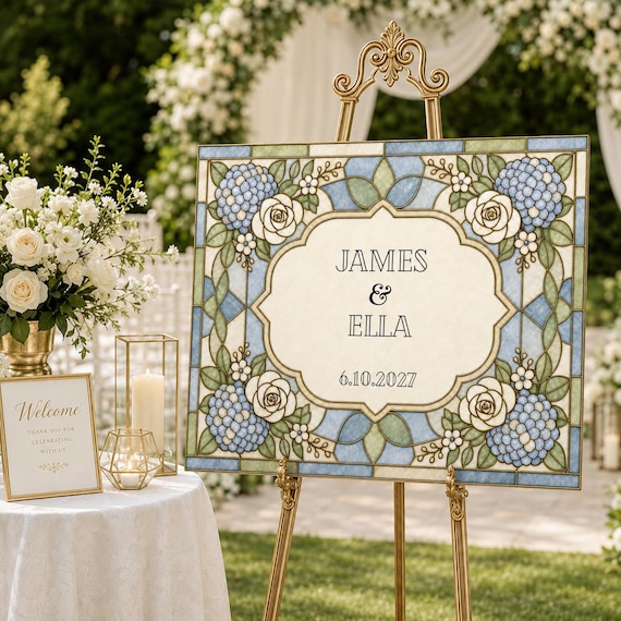 Faux Stained Glass Wedding Sign Template, Editable Canva Welcome Sign, 20x16 Printable Pattern, DIY Acrylic Wedding Decor