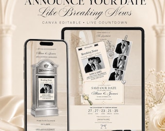 Hochzeit im Stil der elfenbeinfarbenen, traditionsbewussten Ehe: Save-the-Date-Website mit Canva-Vorlage, Adressformular und Countdown