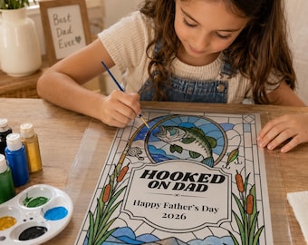 Vatertag Angeln Papa druckbare, Glasmalerei-Muster, DIY Papa Geschenk von Kindern, Canva Vorlage, Last-Minute-Geschenk für Papa Sofort-Download