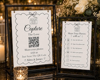 Erfassen Sie die Liebe Hochzeit QR-Code-Zeichen, bearbeitbare Canva-Vorlage (digitaler Download)