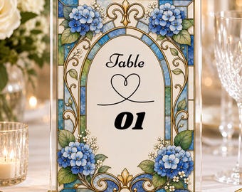 Glasmalerei-Tischnummern 1-30, bearbeitbare Canva-Hochzeitstischnummervorlage, druckbare 5x7-Tischnummernschilder, DIY Acrylhochzeitsdekor