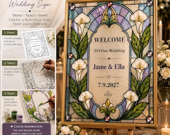 Calla-Lilien-Blumen-Kunstglas-Hochzeit Willkommensschild-Vorlage (digitaler Download)