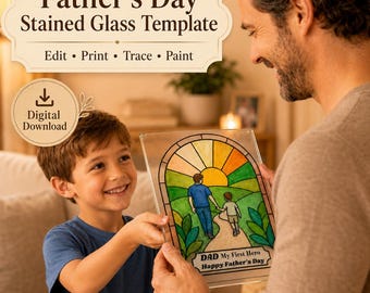 Vatertag Buntglas Vorlage, Papa Geschenk von Kindern, bearbeitbares Canva druckbares Muster, Vatertagsgeschenk, DIY Spur und Lackhandwerk