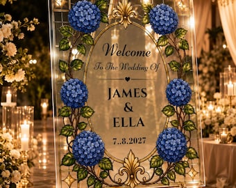 Hortensien Hochzeit Willkommensschild, Glasmalerei Vorlage (digitaler Download)