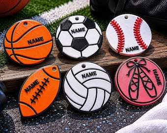Personalized 3D Printed Sports Bag Tags | Baseball, Basketball, Soccer, Volleyball, Ballet | Backpack Charms | Team Gifts
