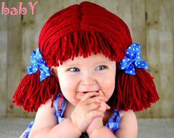 Raggedy ann wig, Baby hat, Newborn Halloween Costume, baby costume, Raggedy ann costume, girl costume, baby hats, photo prop