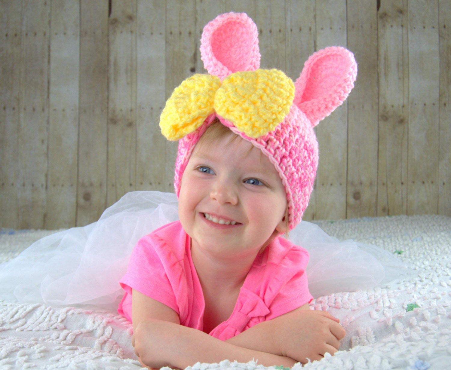 Pink Bunny Hat with Large Yellow Bow Bunny Hat Baby Girl Etsy