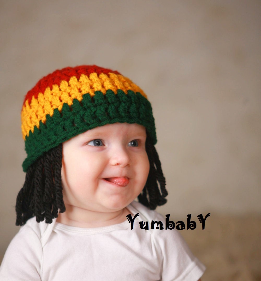 Dreaded Baby rasta  Jamaica Bob Marley slouch beanie hat handmade photo prop 