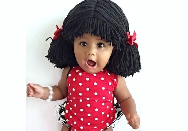 Black Cabbage Patch Wig Pigtail Baby Hat