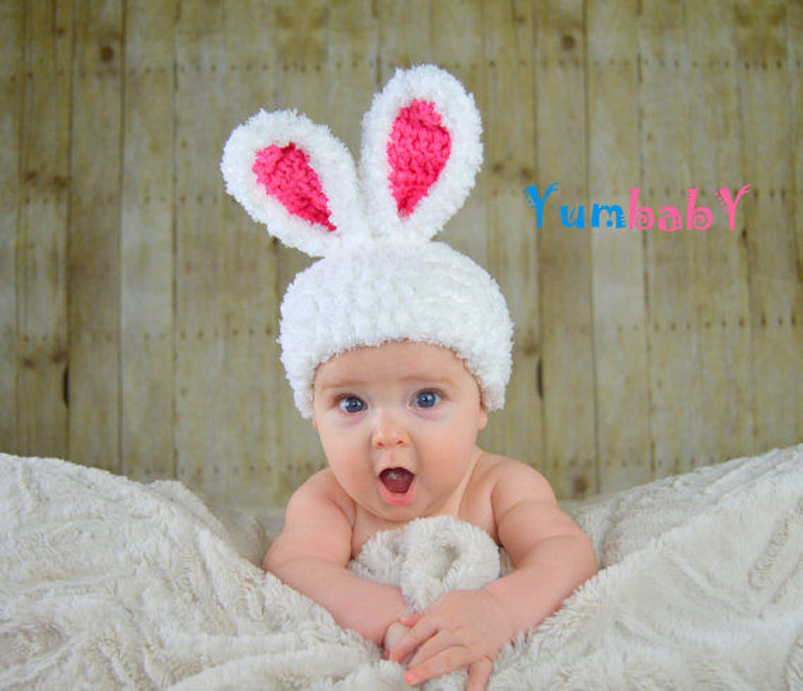 White Bunny Hat Fluffy Easter Bunny with Blue Ears for Kids Etsy