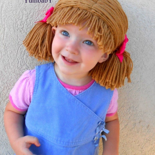 Black Cabbage Patch Wig Pigtail Baby Hat Etsy