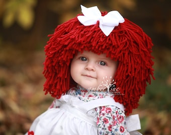 Raggedy Ann Wig Yarn Hat- Available in all sizes