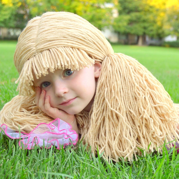 Beige Doll Wig Cabbage Patch Inspired Baby Hat Baby Girl Halloween Costume Pageant Hair
