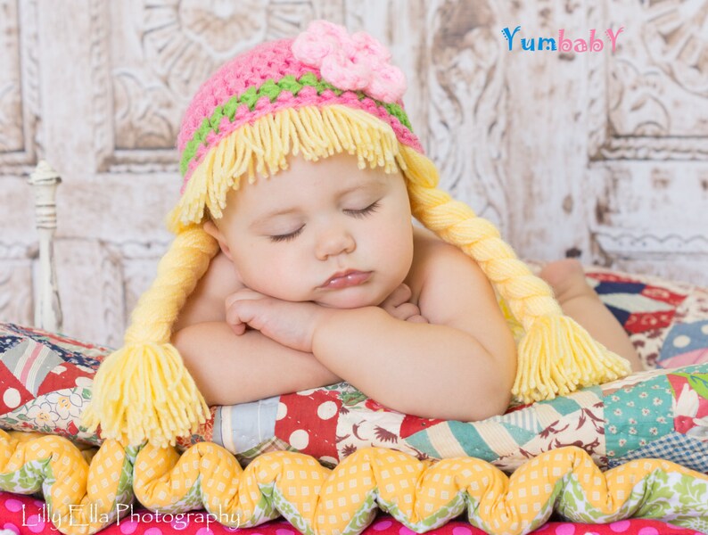 Hats Cabbage Patch Kid Crochet Hat Wig Blonde Pigtail Braids