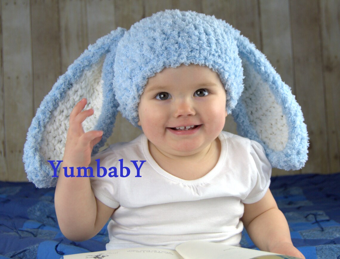 Bunny Hats Blue Fluffy Easter Bunny Hat Rabbit Ears Beanie Etsy