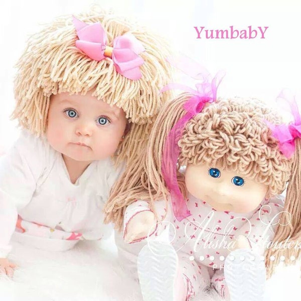 Cabbage Patch Hat, Beanie Wig, Baby costume, costumes for kids, cabbage patch inspired hats, baby girl, baby hats